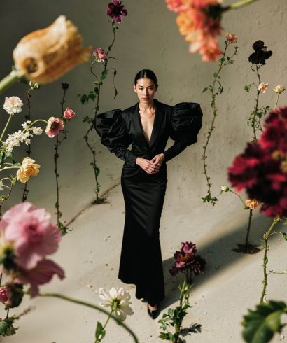 Avant garde black evening gown